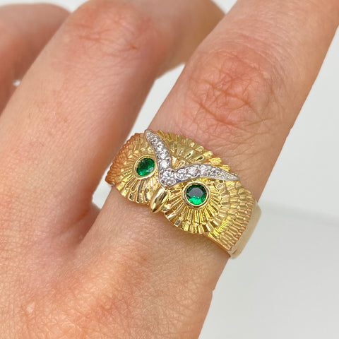 Anillo Búho Oro amarillo 18k / Talla 10 1/2 / 5,36 Gr *