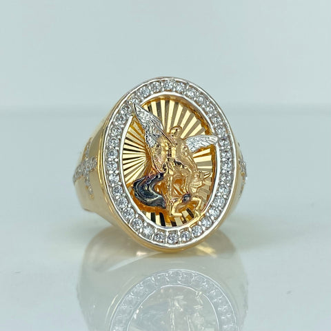 Anillo San Miguel Arcangel Circones Blancos Oro amarillo y Oro blanco 18k / Talla 9 3/4 / 8,06 Gr