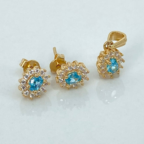 Dije + Topos Circones Blancos Celestes Oro amarillo 18k 3,5 Gr / 8 mm / 1,6 Cm *