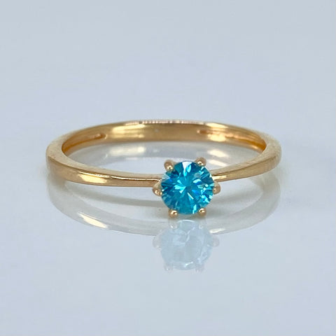 Anillo Solitario Circon Azul Oro amarillo / Talla 6 / 1,55 Gr
