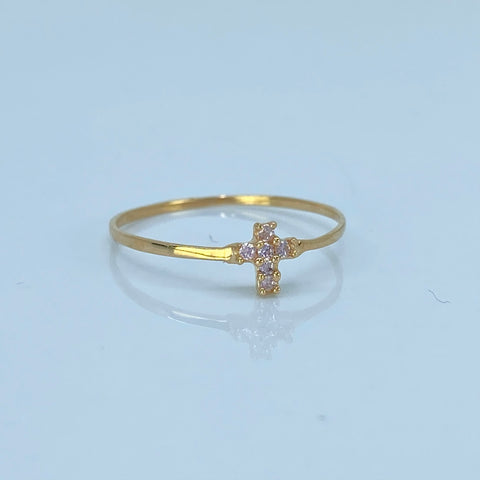 Anillo Cruz Circones Rosas Oro amarillo 18k / Talla 8 / 0,68 Gr
