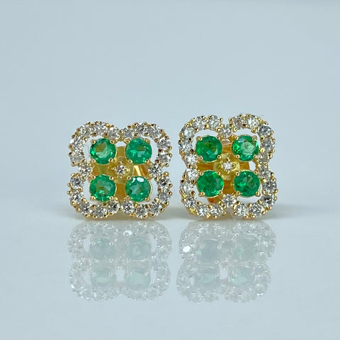 Topos Trebol Esmeraldas 35PTS Diamantes 40PTS Oro amarillo 1,6 Gr / 9,5 mm †