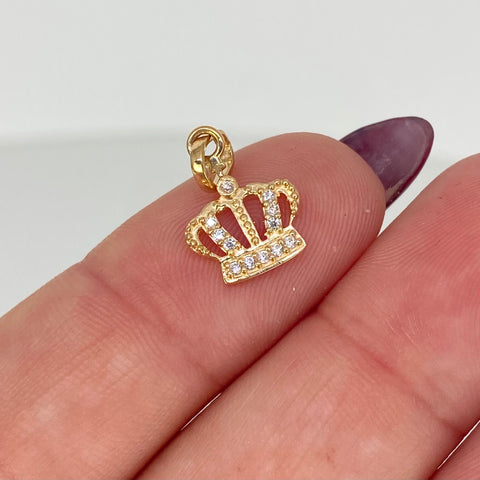 Dije Corona Circones Blancos Oro amarillo 18k 0,65 Gr / 1,7 Cm  *