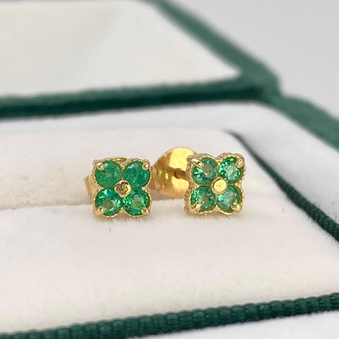 Topos Flor Esmeraldas Oro amarillo 18k 1,55 Gr / 5,3 mm †