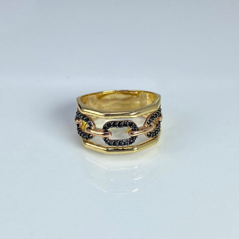 Anillo Cajon Circones Negros Oro amarillo y Oro rosa 18k / Talla 7 3/4 / 5,33 Gr *