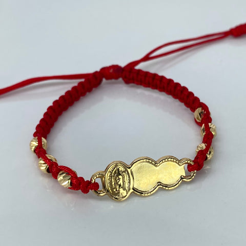 Pulsera tejida Placa Bebe Virgen Guadalupe / BD 6uni 4mm Hilo Rojo Oro amarillo 1,06 Gr *