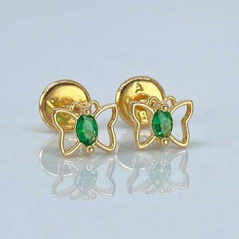 Topos Mariposa Circon Verde Oro amarillo 18k 0,65 Gr / 6,5 mm †