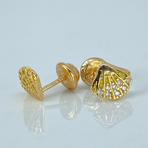 Topos Concha Circones Blancos Oro amarillo 1,11 Gr / 7,8 mm *