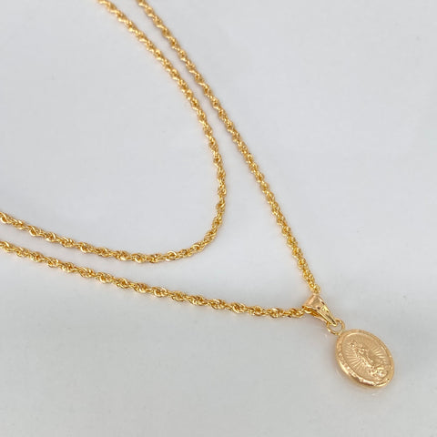 Set Cadena ● Lazo + Dije Virgen Guadalupe Oro amarillo 18k 1,85 Gr / 1,6 mm / 45 Cm