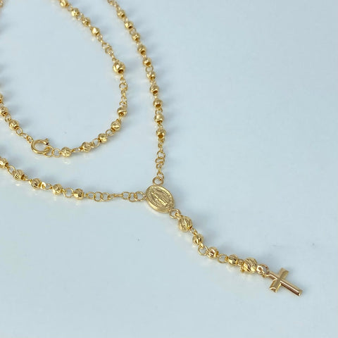 Rosario Virgen Guadalupe Bolas Diamantadas 5/4mm Oro amarillo 5,49 Gr / 45 Cm