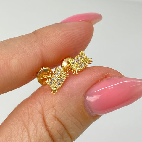 Topos Gato Circones Blancos Oro amarillo 18k 1,05 Gr / 8 mm *