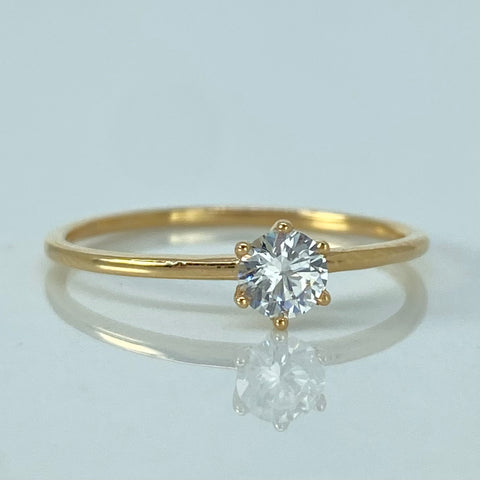 Anillo Solitario Circon Blanco Oro amarillo / Talla 7 / 1,15 Gr *