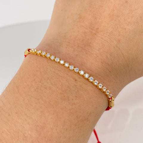 Pulsera tejida Herraje Circones Blancos / BD 4uni 3mm / Cilindros Hilo Rojos Oro amarillo y Oro rosa 1,71 Gr †