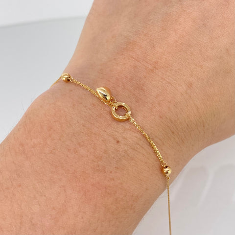 Pulso ● Franco Aro Corazon Bolas Lisas ESP Oro amarillo 18k +3 / 0,85 Gr / 3 mm / 17 Cm †