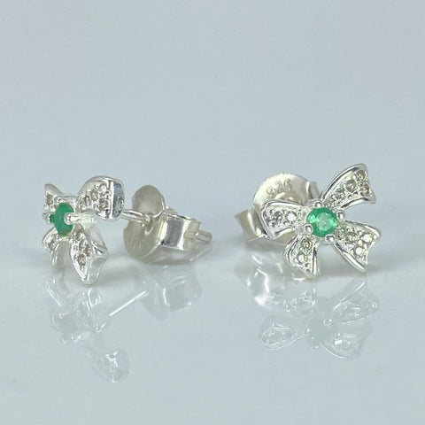 Topos Moños Esmeraldas 0.16Ct Circones Blancos Plata 925 1,31 Gr / 8 mm *