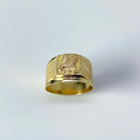 Anillo Aguila Fondo Diamantado Oro amarillo 18k / Talla 10 1/4 / 5,30 Gr †