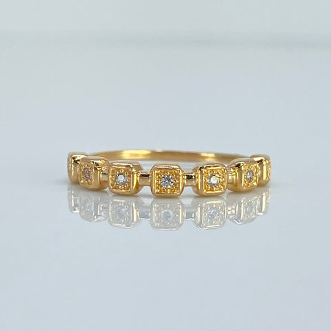 Anillo Cuadros Circones Blancos Oro amarillo 18k / Talla 6 / 1,72 Gr