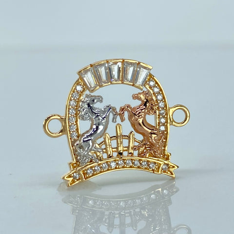 Herraje Herradura Caballos Circones Blancos  Tres oros 18k 2,7 Gr / 2,2 Cm †