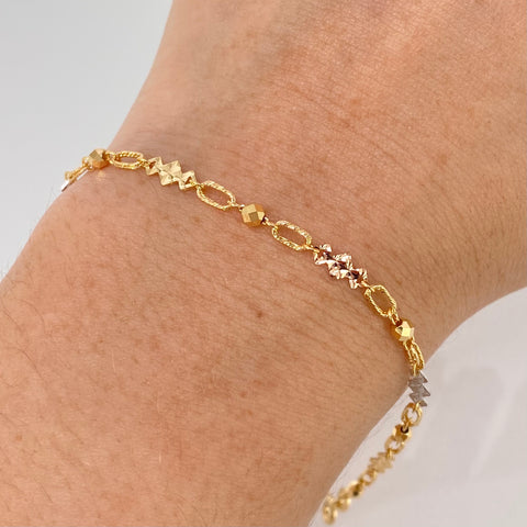 Pulso ● Rombos Diamantados Bolas ESP Oro amarillo 18k +3 / 2,6 Gr / 2,8 mm / 17,2 Cm †