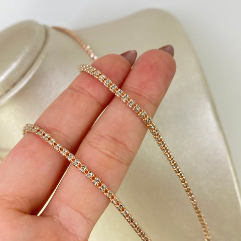 Cadena ● Punto Cuadrado Diamantado Oro blanco y Oro rosa 18k +3 / 15 Gr / 2,3 mm / 60 Cm