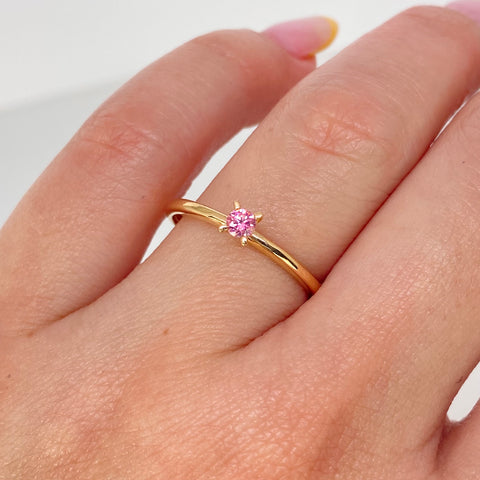 Anillo Solitario Circon Rosa Oro amarillo / Talla 7 1/2 / 1,4 Gr †