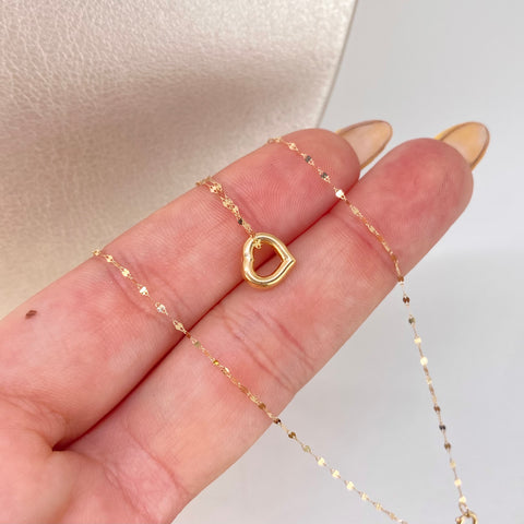 Set Cadena ● Crispeta + Dije Corazon Oro amarillo 18k 0,6 Gr / 1 mm / 50 Cm