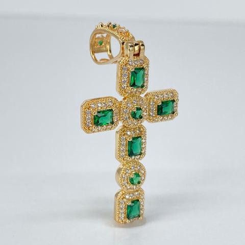 Dije Cruz Cuadros Circones Verdes Oro amarillo 18k 6,20 Gr / 5 Cm