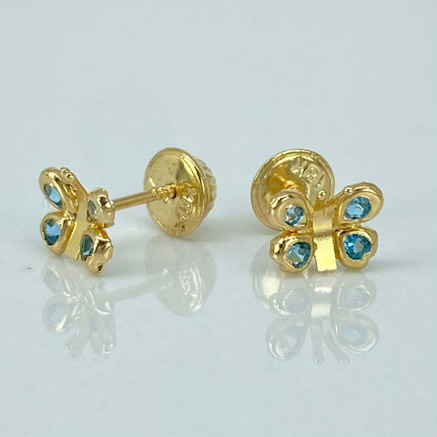 Topos Mariposa Circones Azules Oro amarillo 18k 0,6 Gr / 7,1 mm