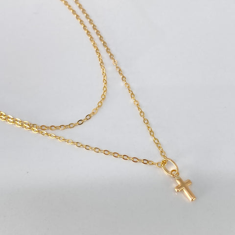 Set Cadena ● Aro Seguido + Dije Cruz Oro amarillo 18k 1 Gr / 1,5 mm / 45 Cm *