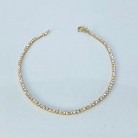 Pulso ● Mini Tennis Circones Blancos Oro amarillo 18k +4 / 1,9 Gr / 1,5 mm / 17,5 Cm †