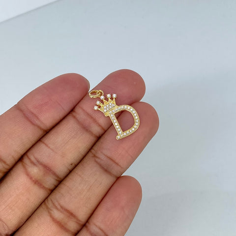 Dije Letra D Corona Circones Blancos Oro amarillo 1,82 Gr / 2,6 Cm *