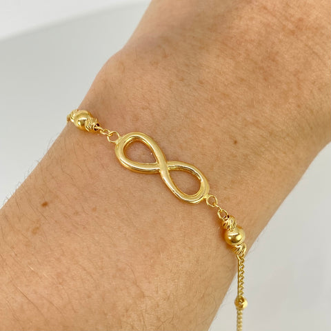 Pulso Infinito Bolas Lisas Diamantadas Aro Seguido Oro amarillo 18k +1 / 2,55 Gr / 4 mm / 18,6 Cm