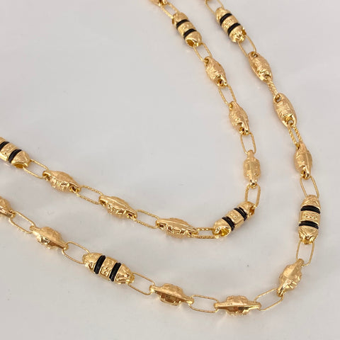 Cadena Rustica Eslabones Cruz Cauchos Negros Oro amarillo 18k 13,18 Gr / 4,2 mm / 60 Cm *