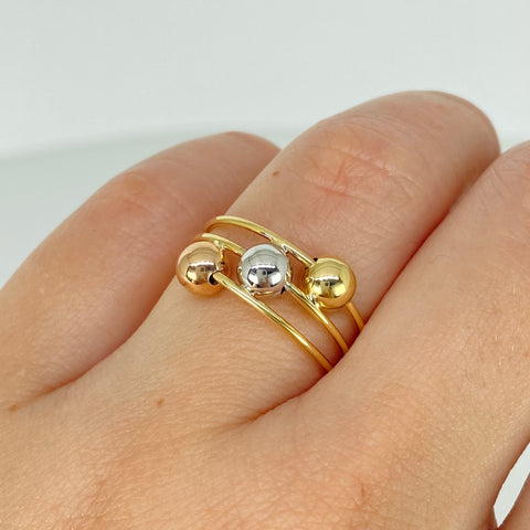 Anillo Bolas Lisas 5mm Tres oros 18k / Talla 5/6 / 2,1 Gr *