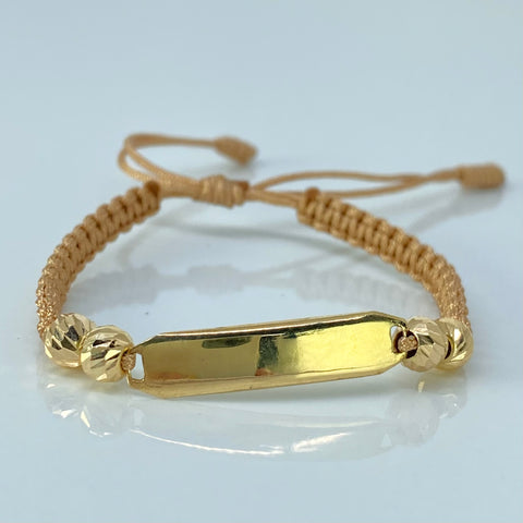 Pulsera tejida Placa Rectangular Bebe / BD 4uni 5mm Hilo Beige Oro amarillo 1,16 Gr †