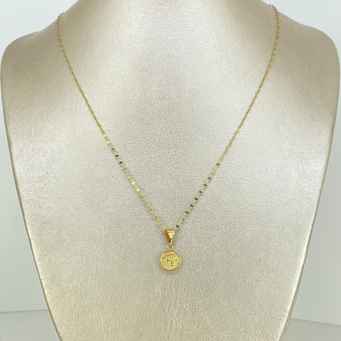 Set Cadena ● Flor Espejo Cripeta + Dije Fe Oro amarillo 18k 1,6 Gr / 1,5 mm / 50 Cm *