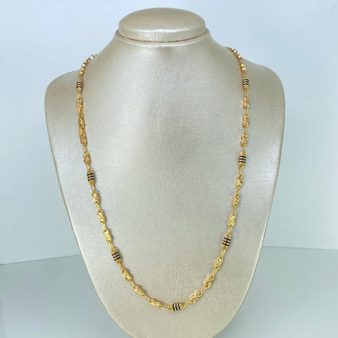 Cadena Rustica Eslabones Infinitos Diamantados Cauchos Negros Oro amarillo 12,45 Gr / 4,4 mm / 60 Cm *
