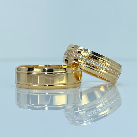 Anillo Argollas Matrimoniales Y Solitario Con Circones POR FABRICACION Oro amarillo 18k / Talla 8 / 18,87 Gr *