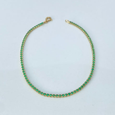 Pulso ● Mini Tennis Circones Verdes Oro amarillo 18k +4 / 1,55 Gr / 1,5 mm / 17,7 Cm †