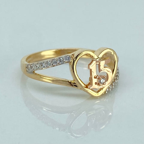 Anillo 15años Circones Blancos Tres oros / Talla 6 3/4 / 2,45 Gr *