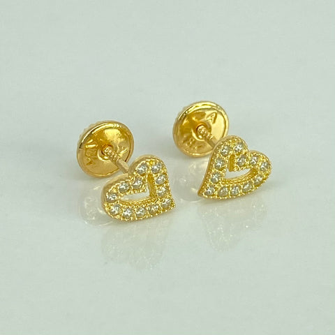 Topos Silueta Corazon Circones Blancos Oro amarillo 18k 0,92 Gr / 6,4 mm