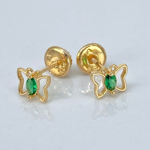 Topos Mariposa Circon Verde Oro amarillo 18k 0,65 Gr / 6,5 mm †