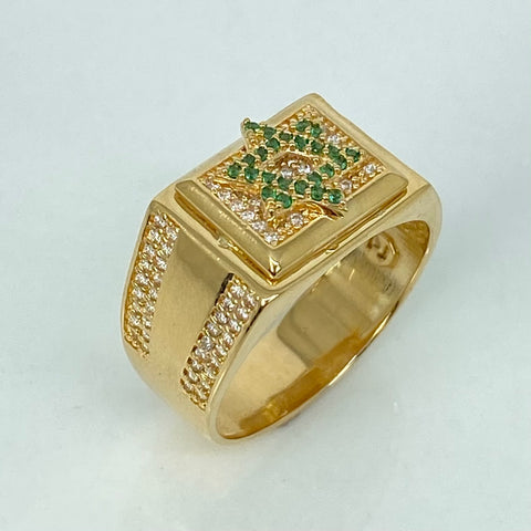Anillo Estrella David Circones Verdes Oro amarillo 18k / Talla 11 1/4 / 8,16 Gr