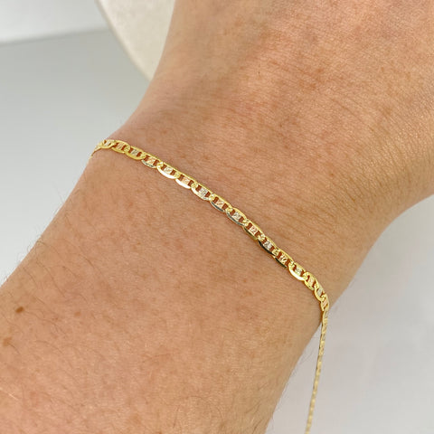 Pulso ● Escalera Plana Diamantado Tres oros 18k +1 / 2 Gr / 2,2 mm / 19 Cm *