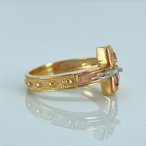 Anillo Cruz Cristo Tres oros / Talla 9 / 4,9 Gr