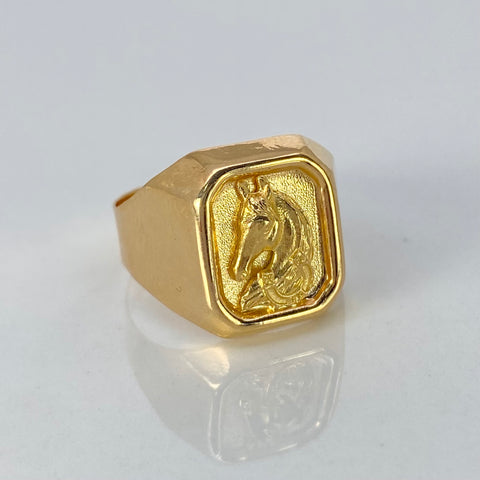 Anillo Sello Caballo Oro amarillo / Talla 8 1/2 / 3,53 Gr