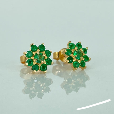 Topos Flor Esmeraldas 52pts Oro amarillo 18k 1,8 Gr *