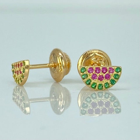 Topos Sandia Circones Fucsias Verdes Oro amarillo 18k 0,78 Gr / 4 mm