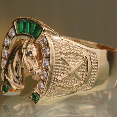 Anillo Caballo Circones Blancos Verdes POR FABRICACION Oro amarillo 18k / Talla 7/10 / 6,85 Gr *