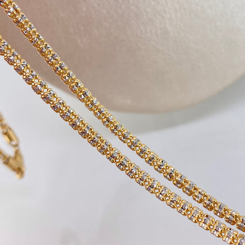 Cadena ● Punto Cuadrado Diamantado Oro amarillo y Oro blanco 18k +3 / 21,67 Gr / 3 mm / 70 Cm *
